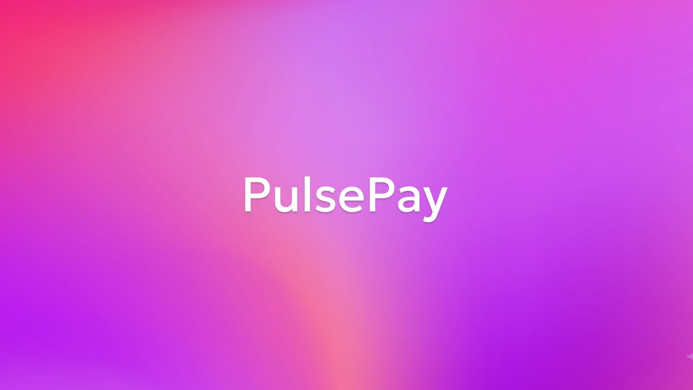PulsePay brand cover with logo on pink and purple gradient