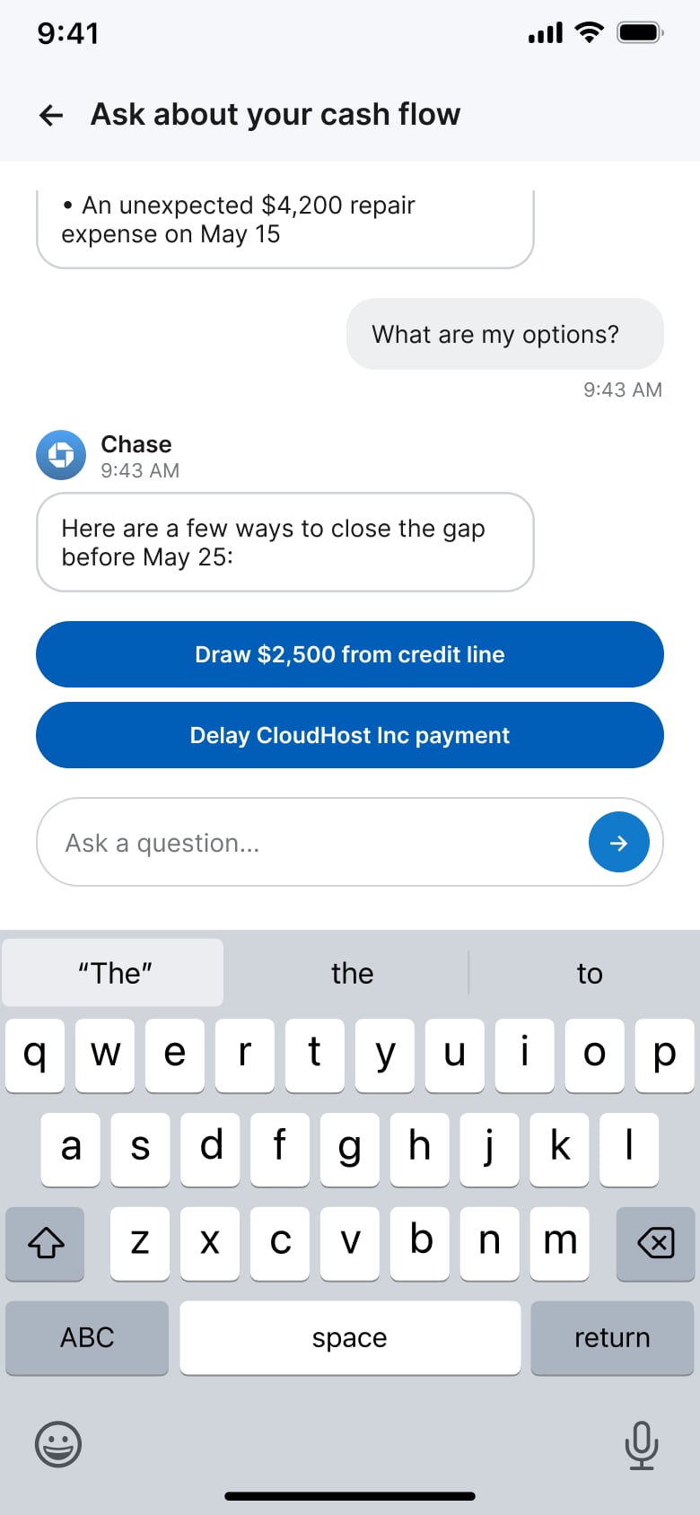 Chase recommends credit line draw or delayed payment