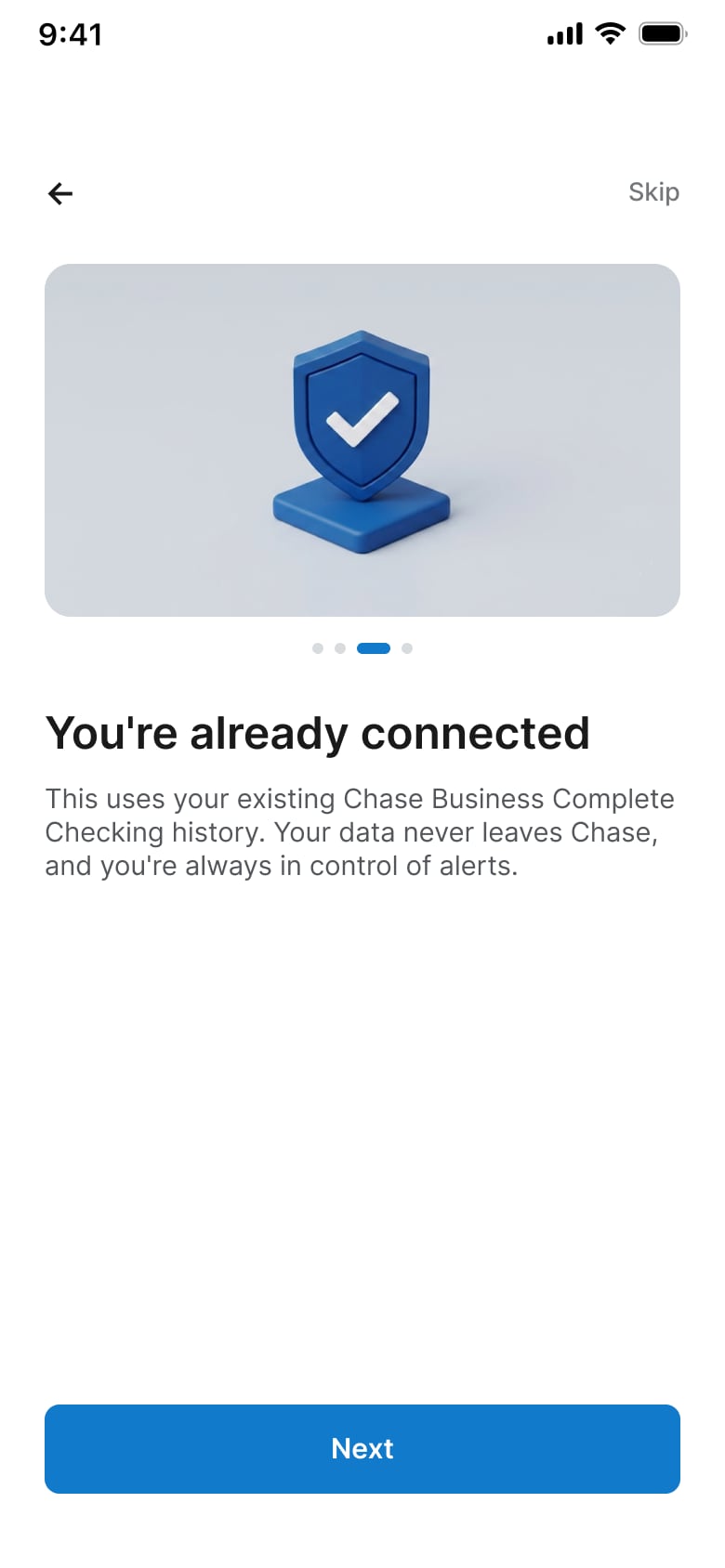 Onboarding screen describing early warnings before a shortfall