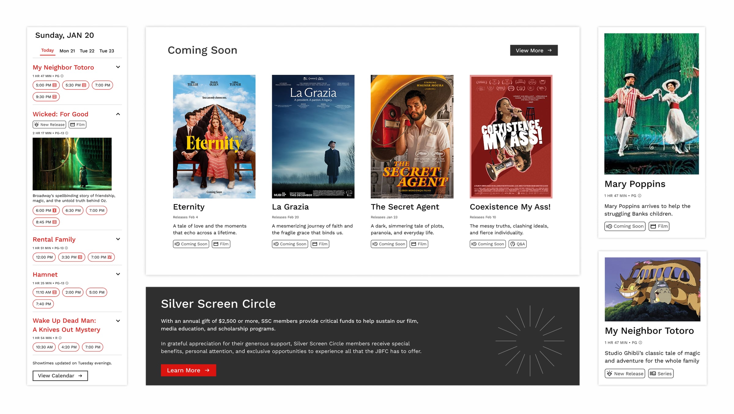 Montage UI kit composed layout: schedule, coming soon cards, and membership CTA